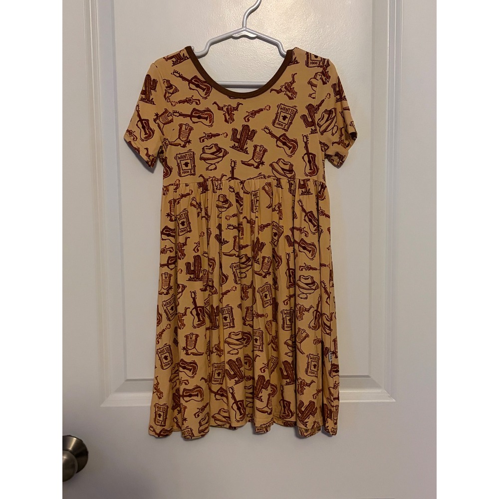 Minikin Mischief Girls 4T Western Cowboy Boots Cactus Guitar Print Dress
